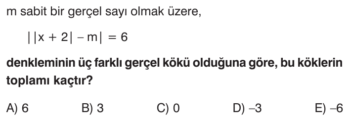 Mutlak Değerli Denklem ve Eşitsizlikler sorusu 1