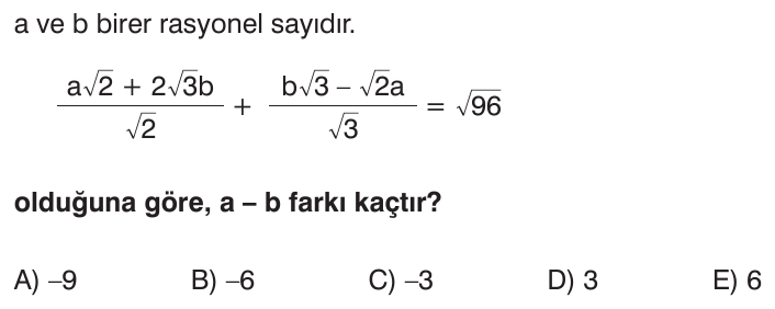 Köklü İfadeler sorusu 1