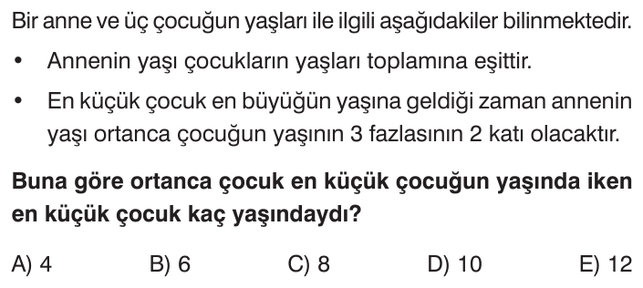 Yaş Problemleri sorusu 2