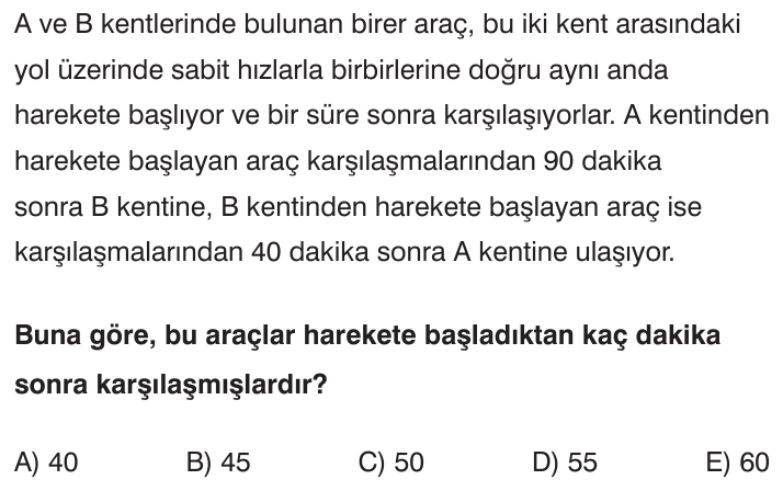 Hareket Problemleri sorusu 1