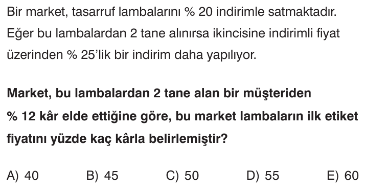 Kâr – Zarar Problemleri sorusu 1