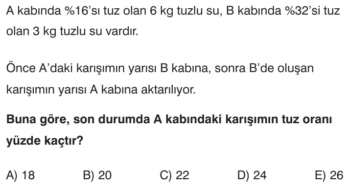Karışım Problemleri sorusu 1